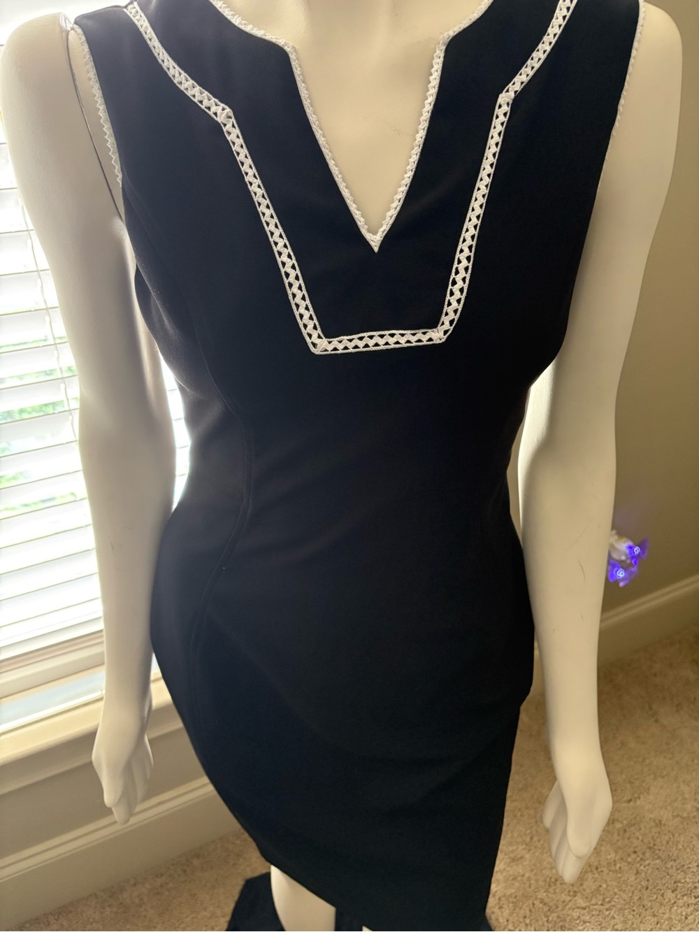 Tommy Hilfiger Black Sleeveless V-Neck Midi Dress with White Trim